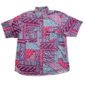ExOfficio Shirt‎ Mens Large Abstract Geometric Fishing Vintage 1990s Button Up